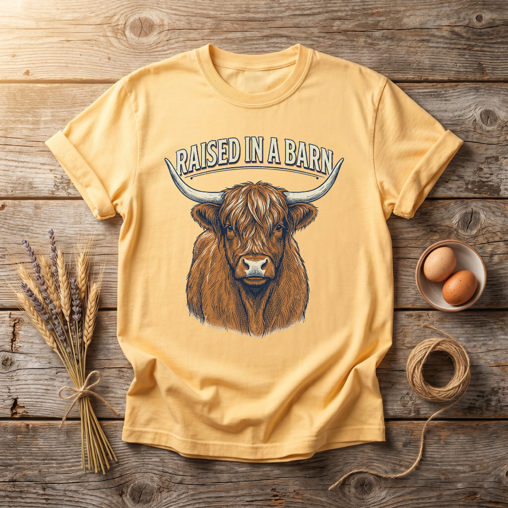 Raised In A Barn Highland Cow Unisex T-Shirt